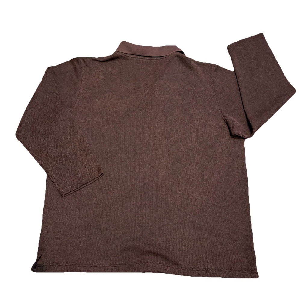 Vintage Sarah‎ Bentley Brown Knit Polo Shirt Women L Long Sleeve Cotton Blend - Picture 3 of 10